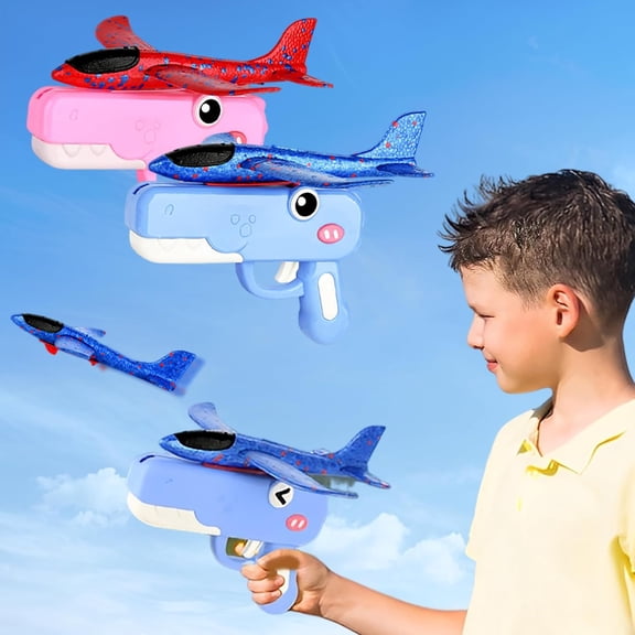 2 Pack Airplane Launcher Toys for Kids, Outdoor Flying Toys with 2 Flight Modes, Glider Planes for Boys Girls Ages 4-12, Birthday Party Gifts