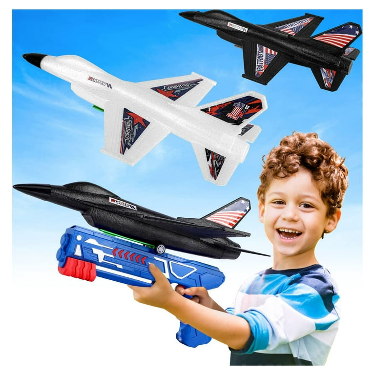 2 Pack Airplane Toys with Launcher, Glider Catapult Plane Toy, Outdoor Flying Toys for 4 5 6 7 8 9 10 Year Old Boys Girls, Toy for Boys Age 4-5 6-8