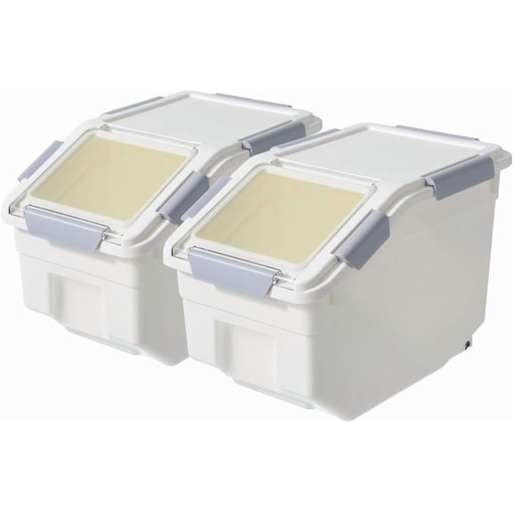 2 Pack Airtight Rectangular Food Storage Container with Scoop, 10 LB Capacity, White, BPA-Free PET and Polypropylene, Leak-Resistant Buckle Closure