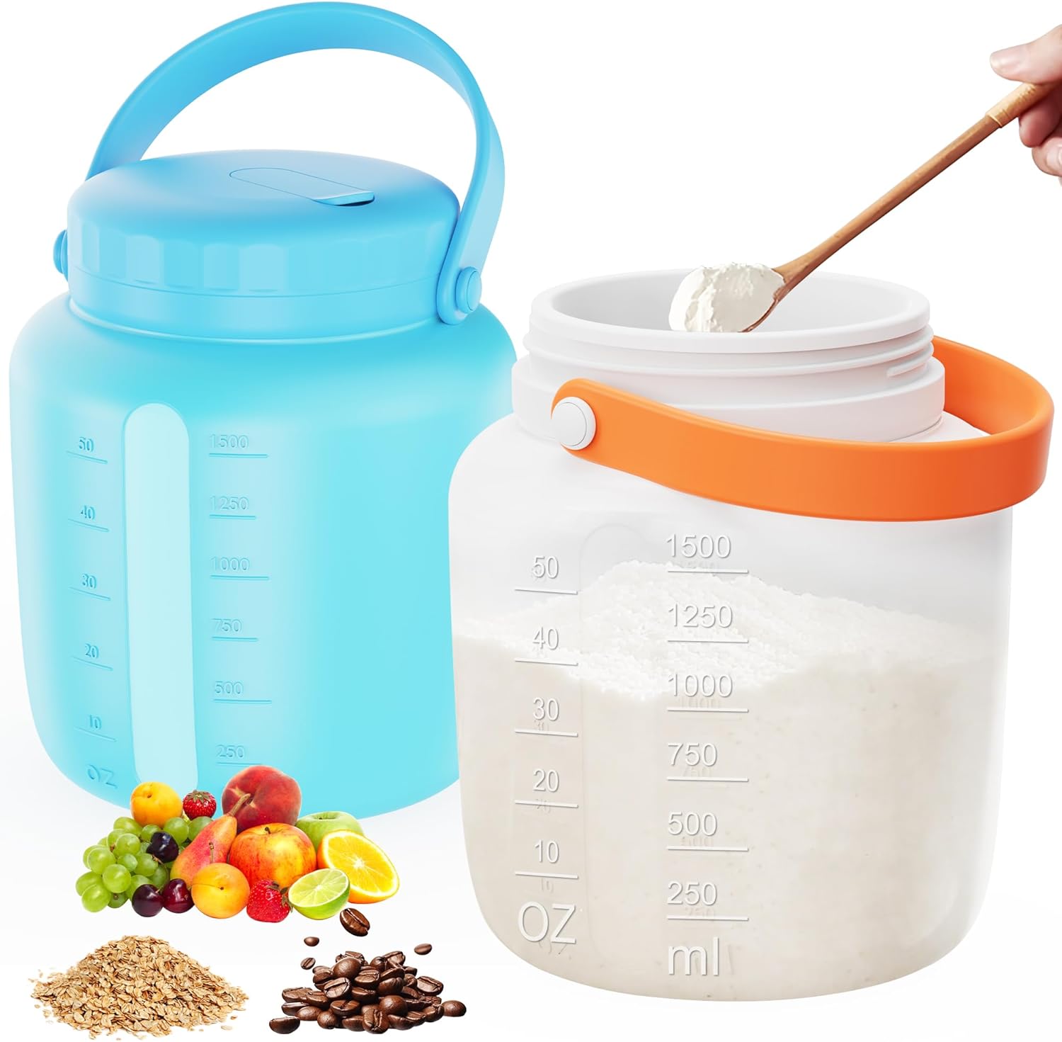 2 Pack Airtight Silicone Food Storage Containers Jar 51floz with Vent ...