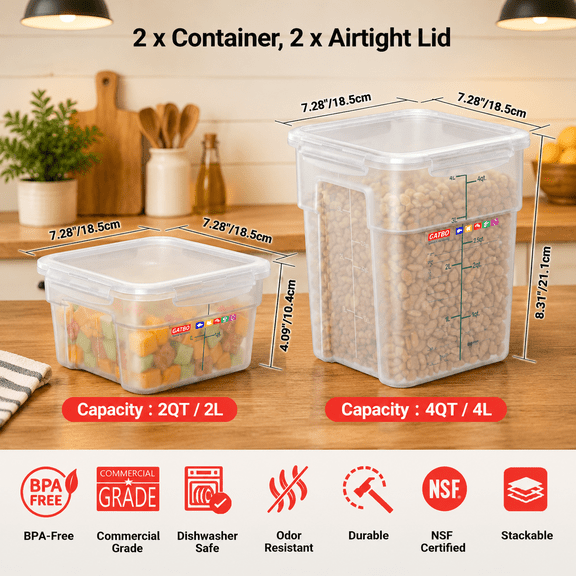 2 Pack Airtightmercial Food Storcontainer Set 2 Qt & 4 Translucent Polypropylene Stackable Scale Markings For Spices Coffee Beans