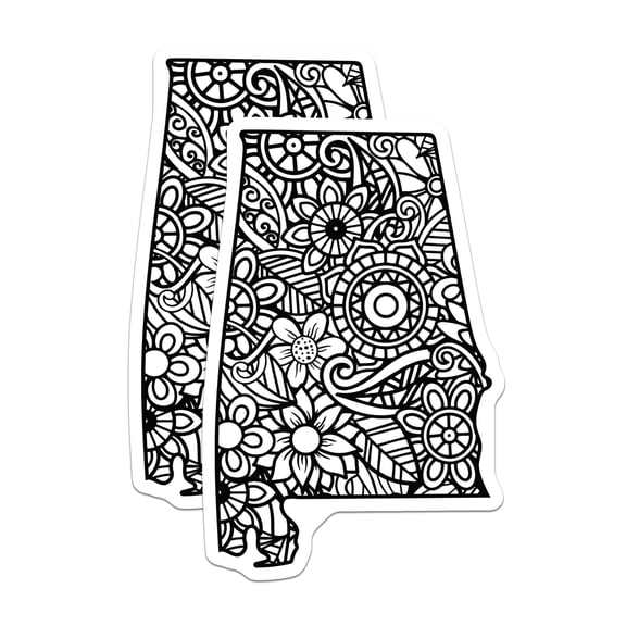 (2 Pack) Alabama State Stickers - Floral Design Sticker - State Pride Stickers - 5" On Longest Side - Sticks to Smooth Flat Surfaces - Made in USA - BMCS18724