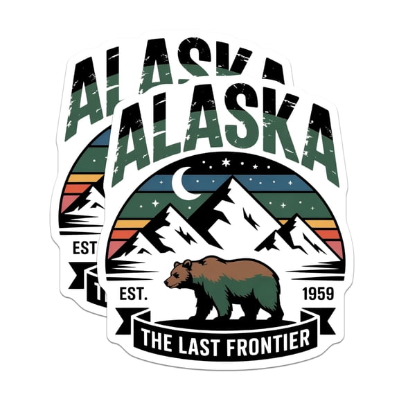 (2 Pack) Alaska Bear Magnets - Last Frontier Adventure - Est 1959 Home Decor - 5" On Longest Side - Premium Magnet - for Cars, Refrigerators, Toolboxes, Lockers - Made in USA - MAG18298