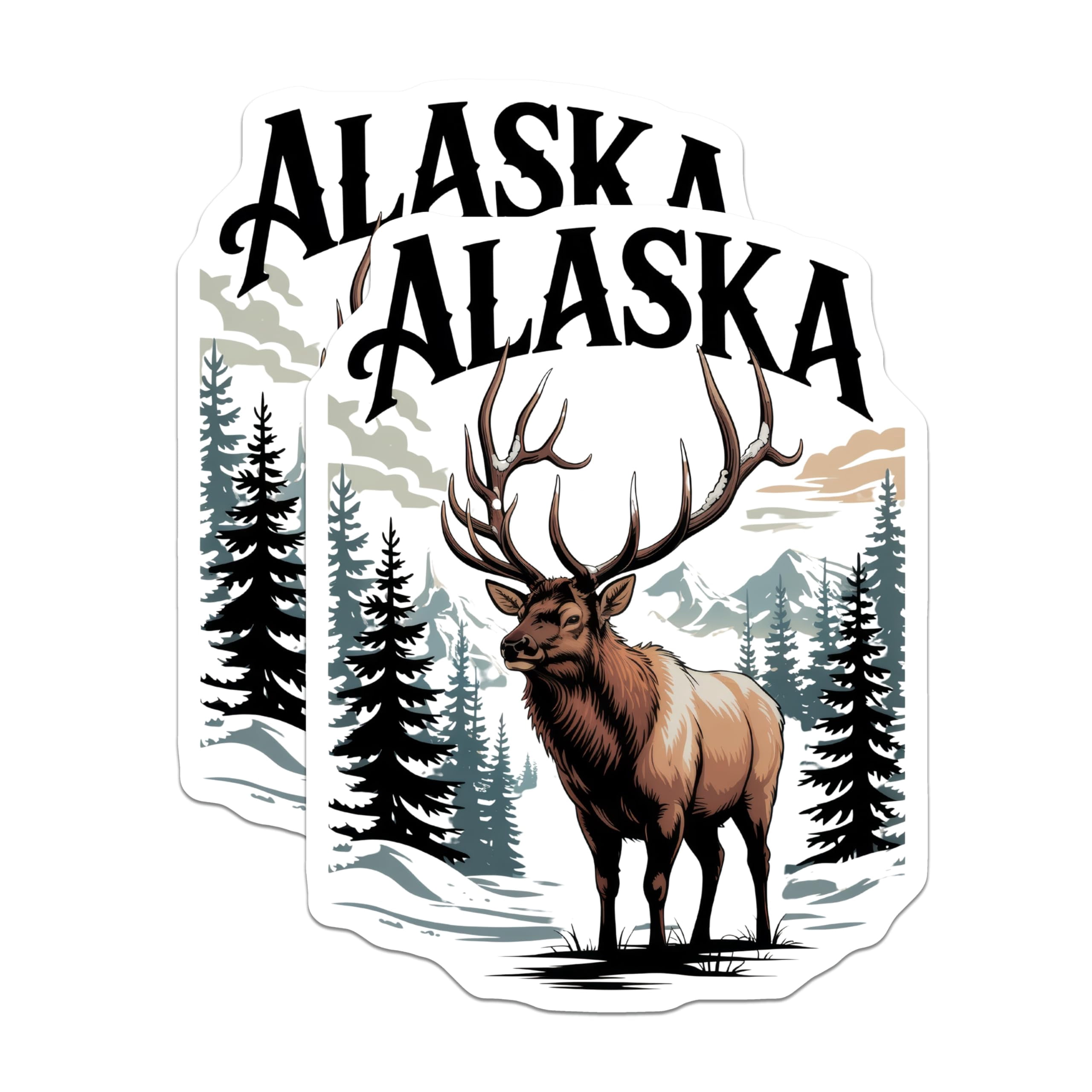 (2 Pack) Alaska Elk Stickers - Nature Scene - Mountain Decals - 5" On ...