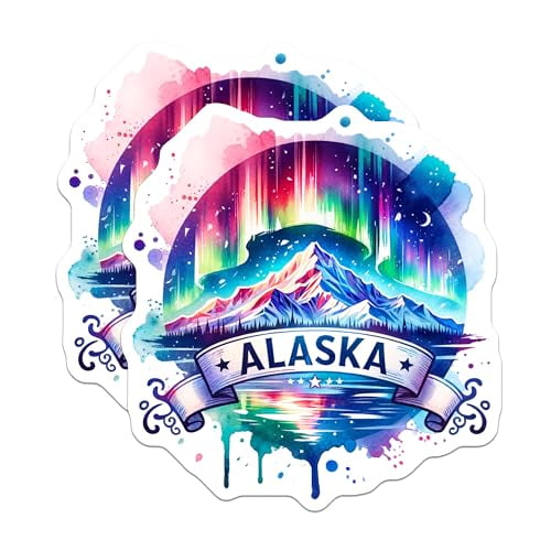 (2 Pack) Alaska Magnets - Colorful Northern Lights - Aurora Borealis Scenic Decor - 5" On Longest Side - for Cars, Fridges, Toolboxes - Made in USA - MAG6798