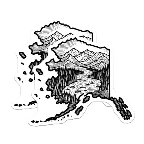 (2 Pack) Alaska State Map Magnets - Mountain River Scene - Alaska Artwork - 5" On Longest Side - Premium Magnet - for Cars, Refrigerators, Toolboxes, Lockers - Made in USA - MAG18260