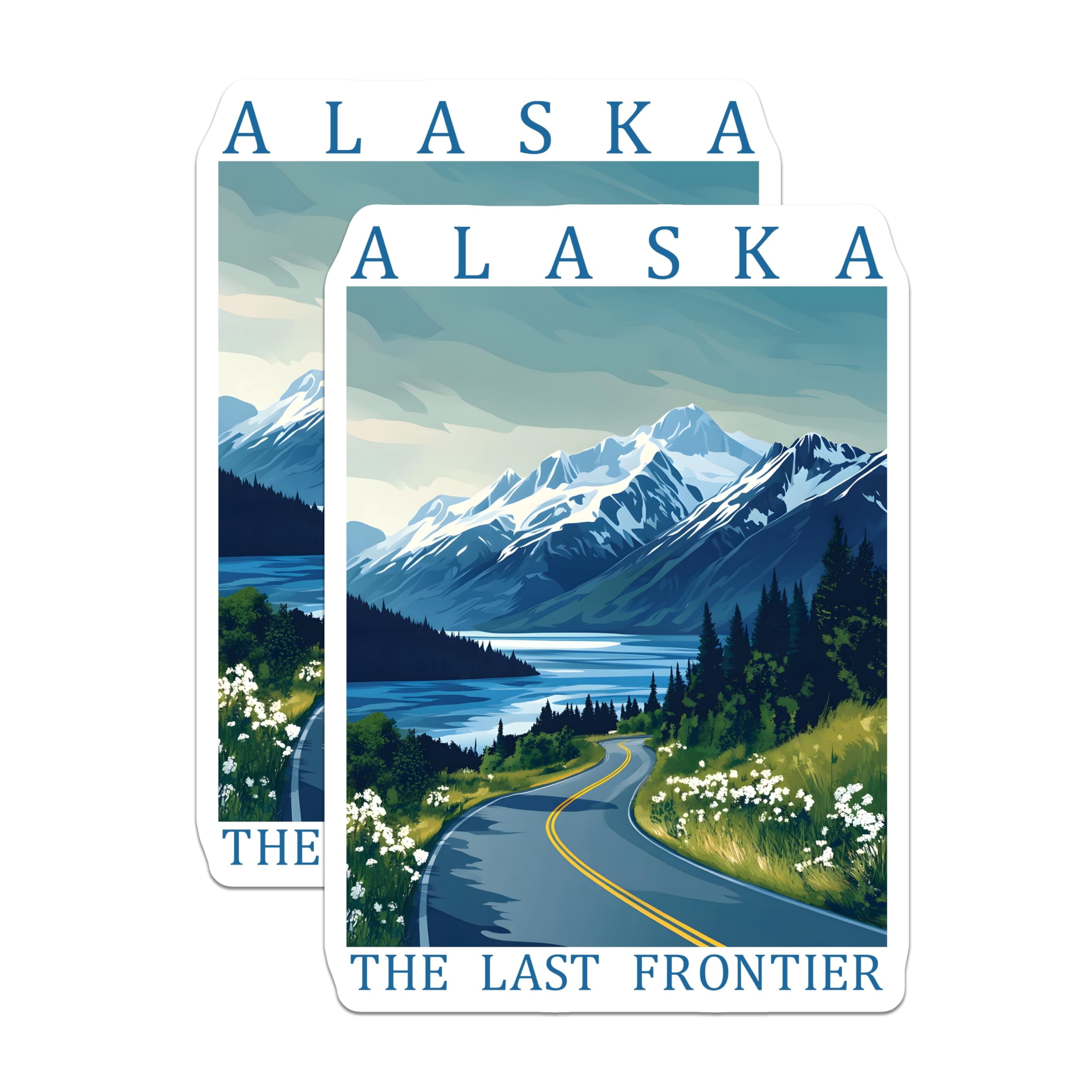 (2 Pack) Alaska Stickers - The Last Frontier Art - Scenic Mountain Road ...