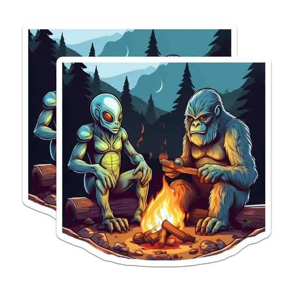 (2 Pack) Alien Bigfoot Magnets - Cryptid Camping Decor - UFO Sasquatch Art - 5 Inches On Longest Side - Thick Durable Magnet - Made in USA - MAG20400