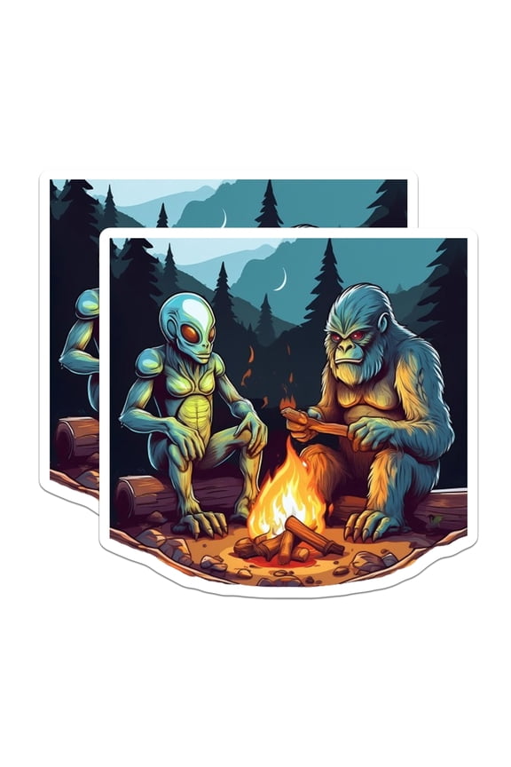 (2 Pack) Alien Bigfoot Magnets - Cryptid Camping Decor - UFO Sasquatch Art - 5 Inches On Longest Side - Thick Durable Magnet - Made in USA - MAG20400