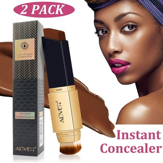 2-Pack Aliver 2 in 1 Colour Changing Concealer Stick with Cosmetic Brushes, Long Lasting Makeup Full Concealer Stick - Espresso#3