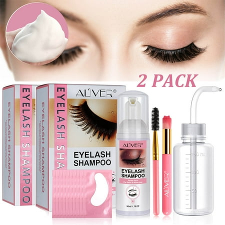 2 Pack Aliver Eyelash Shampoo for Lash Extension, Foaming Cleanser Kit No-Irritation Burning, Eye Make-Up Remover, For Salon and Home Use