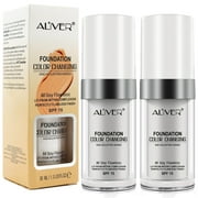 2 Pack Aliver Foundation Color Changing, Liquid Foundation Flawless Concealer Cover Cream, SPF15