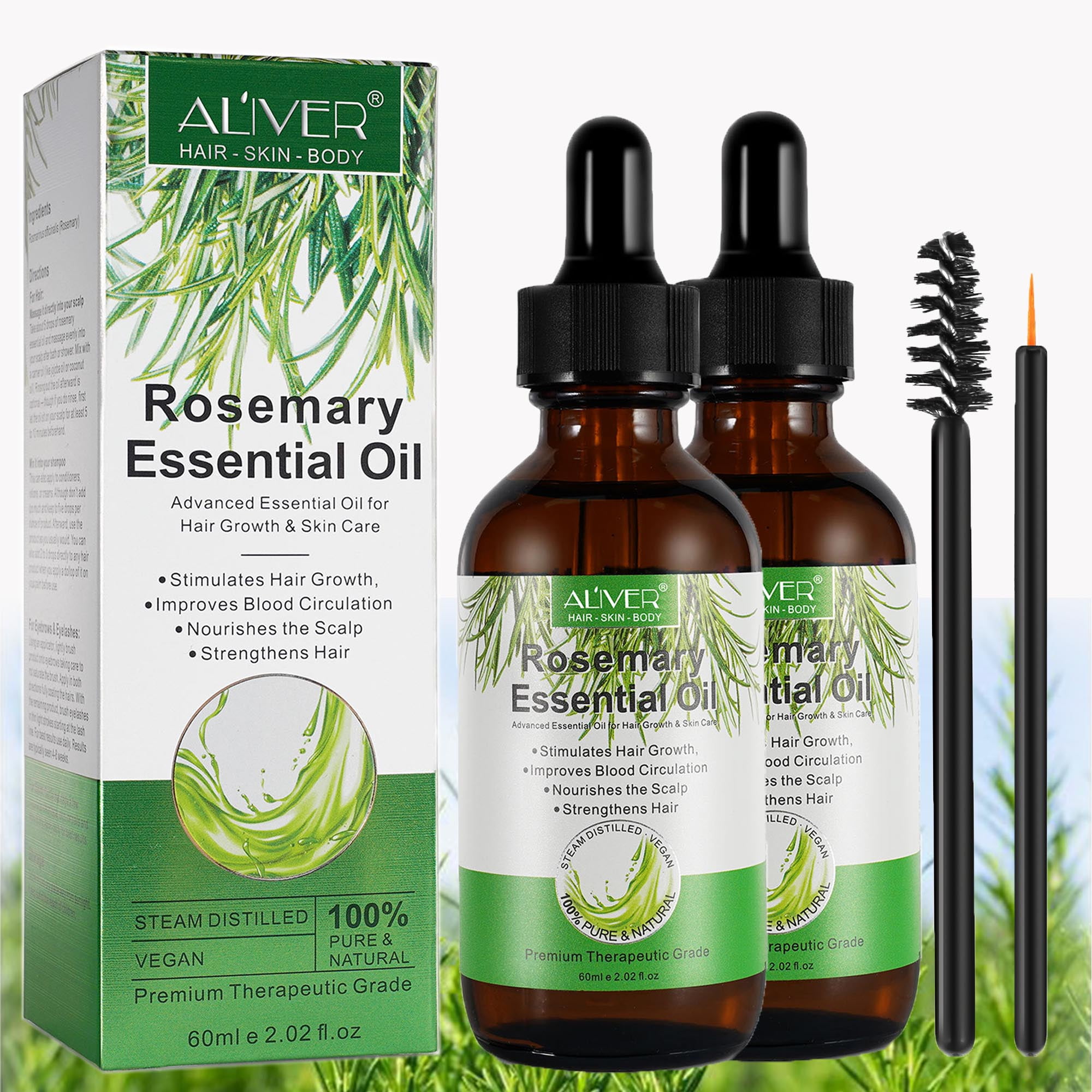 2Pack Aliver Rosemary Essential Oil for Hair Growth, Pure and Natural, Perfect for Aromatherapy