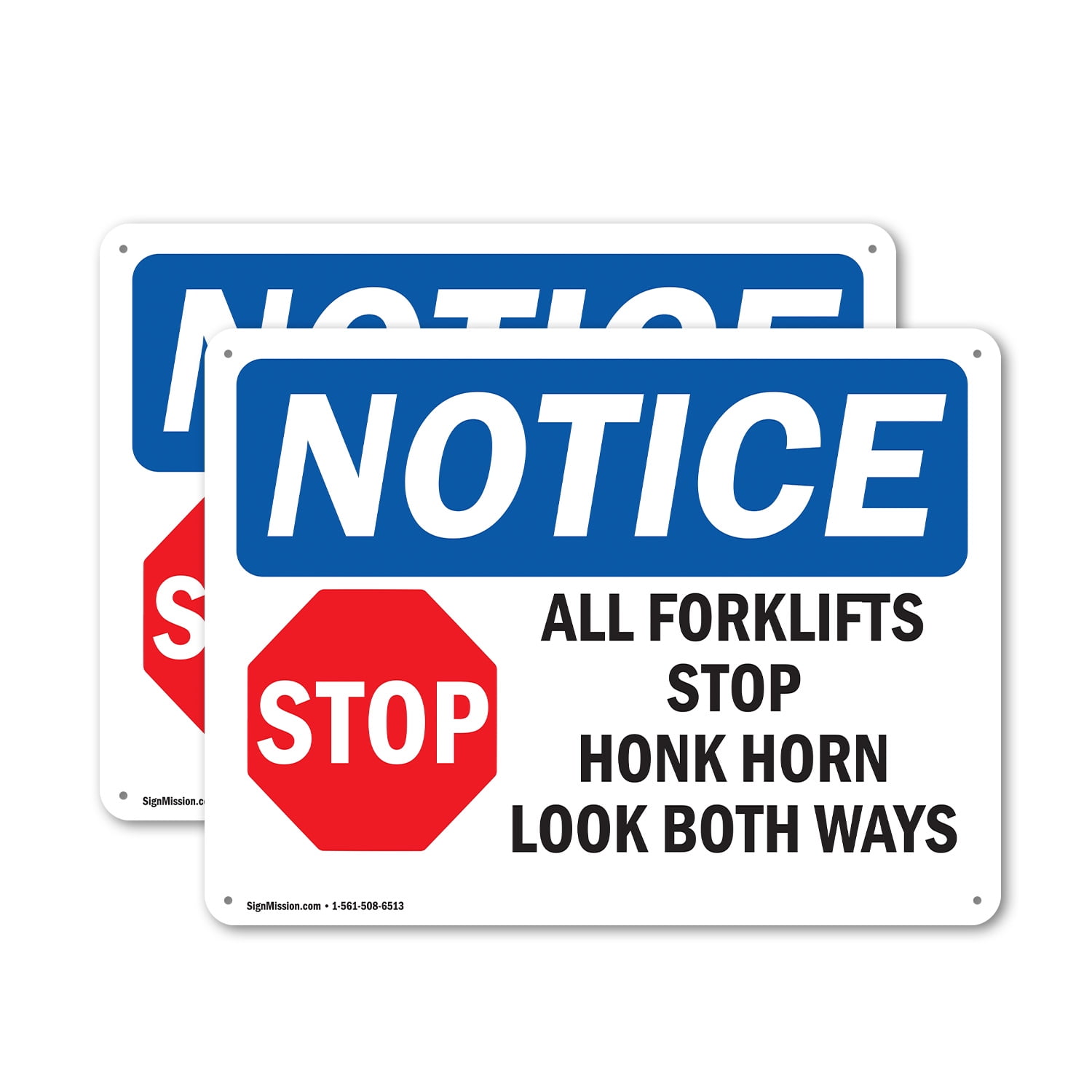 (2 Pack) All Forklifts Stop Honk Horn OSHA Notice Sign 18 Inch X 12
