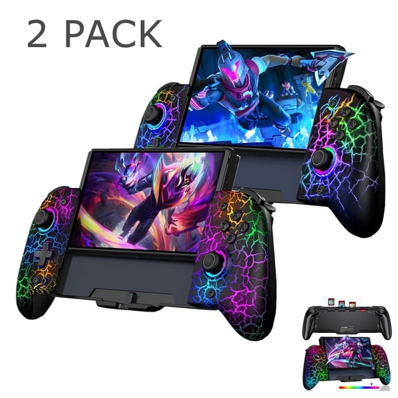 Wireless Switch Controllers for Switch/Switch OLED, Beboncool RGB Lighting Grip with Hall Effect Joystick Controllers, 2-Player Gaming Set