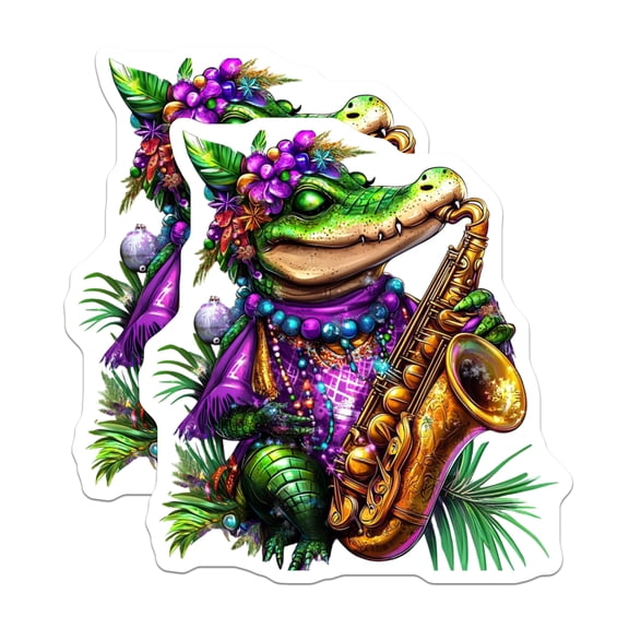 (2 Pack) Alligator Saxophone Stickers - Jazzy Gator - Music Lover Decals - 5" On Longest Side - Sticks to Smooth Flat Surfaces - Made in USA - BMCS15182