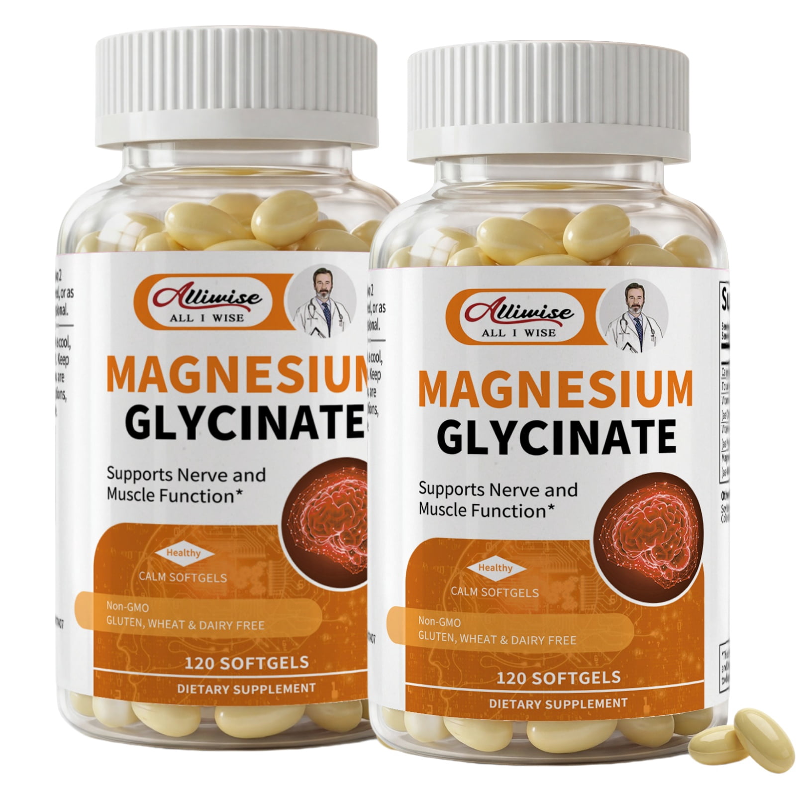 (2 Pack) Alliwise Magnesium Glycinate 400mg, High Absorption  Chelated Magnesium Supplement, Supports Muscle, Heart, and Immune Health, 240 Capsules