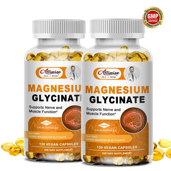 (2 Pack) Magnesium Glycinate 400mg with Vitamin B6,D3,for Sleep, Muscle & Bone Health, 240 Capsules
