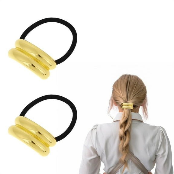 2 Pack Alloy Ponytails Hair Cuffs,Gold Elastic Hair Band,Double Arch Metal Hair Scrunchies,No Damage Hair Ties,Fashion Hair Hoop Accessories,Perfect Gift for Women Girls