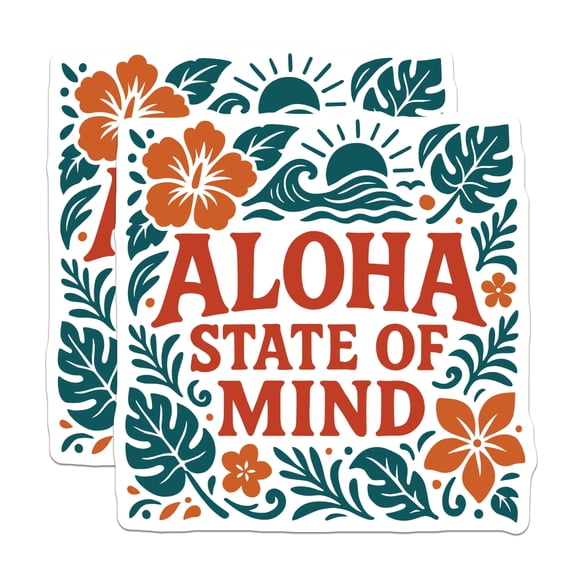 (2 Pack) Aloha State of Mind Magnets - Tropical Hawaiian Island Vibes Decor - Refrigerator Locker Accessory - 5 Inches On Longest Side - Thick Durable Magnet - Made in USA - MAG19542