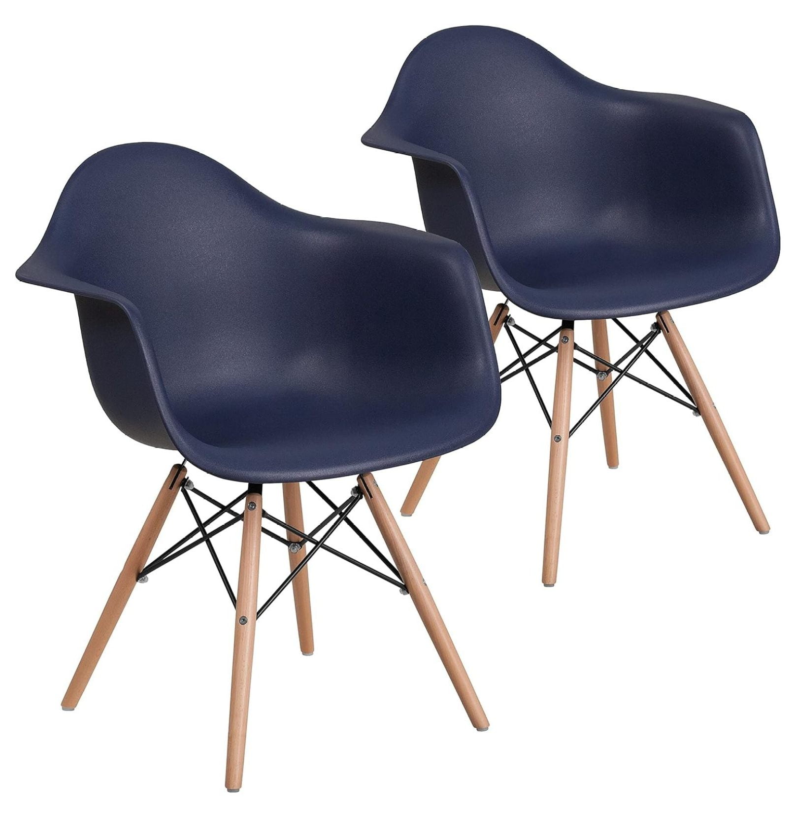 Navy Plastic Side Chair with Wooden Legs, Set of 2