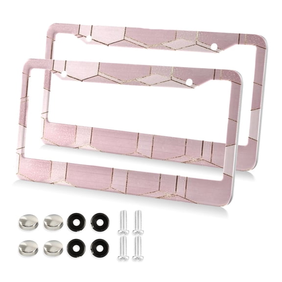 2 Pack Aluminum Alloy License Plate Frame Universal Car License Plate Cover with 2 Holes with Free Screws Blush Pink Hexagon