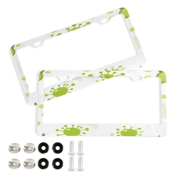 2 Pack Aluminum Alloy License Plate Frame Universal Car License Plate Cover with 2 Holes with Free Screws Cartoon Green Ball-shape