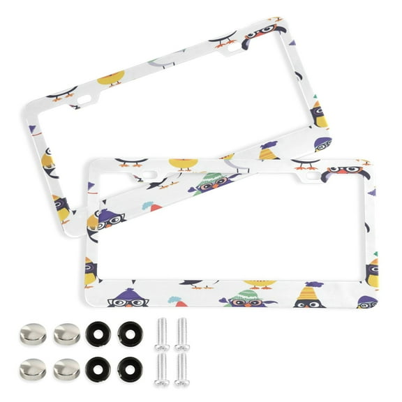 2 Pack Aluminum Alloy License Plate Frame Universal Car License Plate Cover with 2 Holes with Free Screws Cute Cartoon Penguins