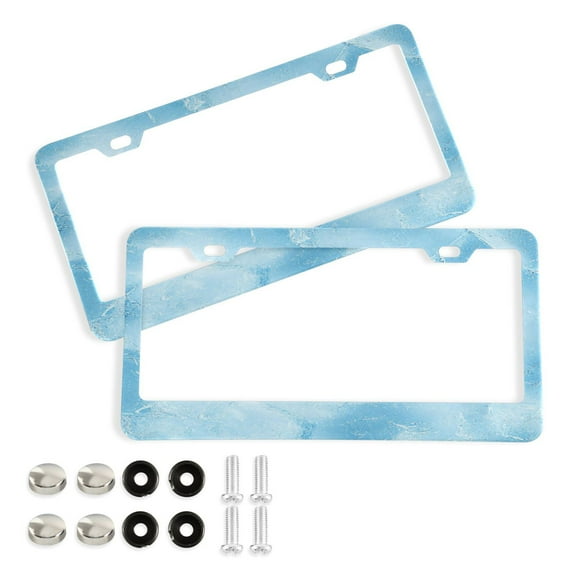2 Pack Aluminum Alloy License Plate Frame Universal Car License Plate Cover with 2 Holes with Free Screws Light Blue Icy Texture