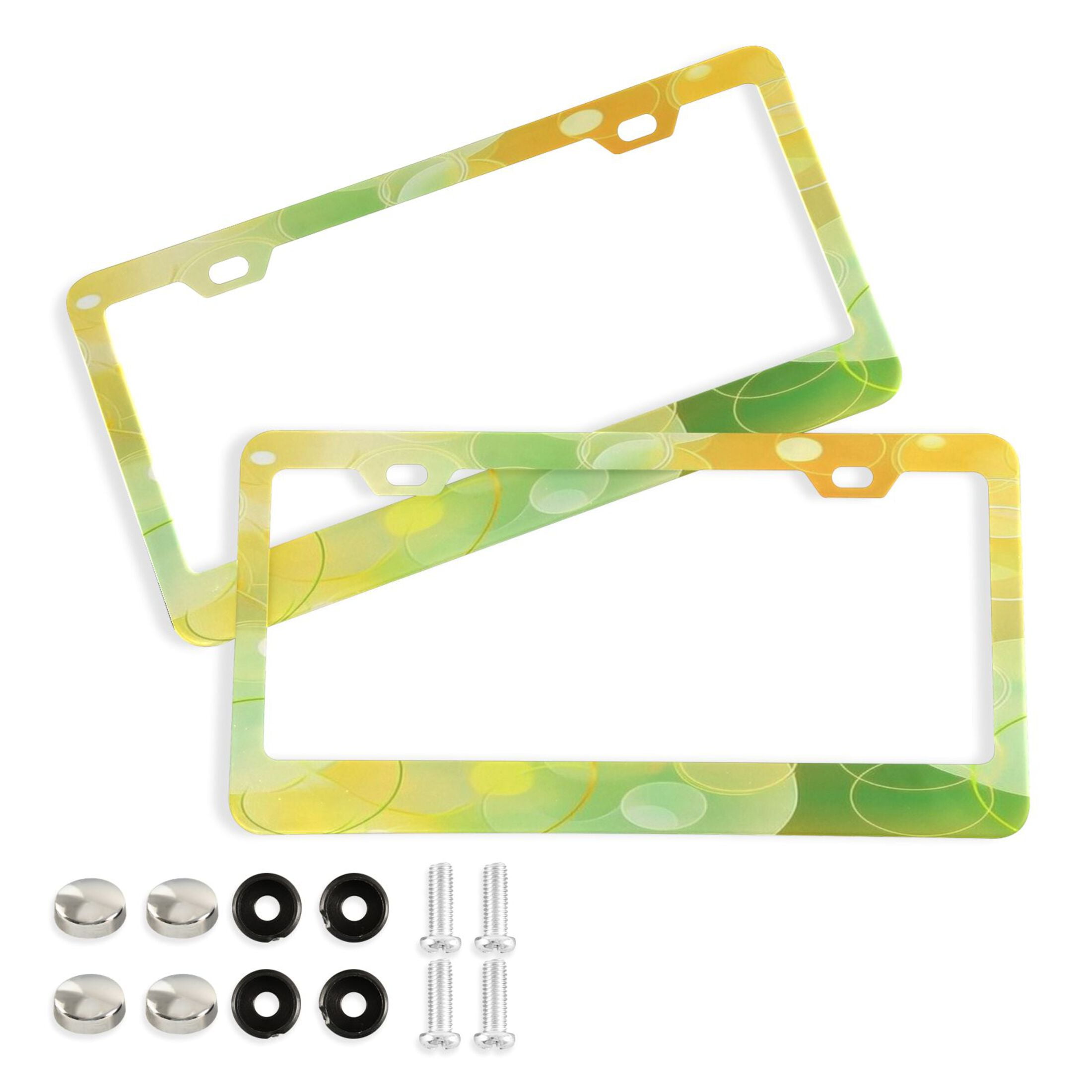 2 Pack Aluminum License Plate Frames - Universal 4 Hole Cover With Tire Valve Stem Caps