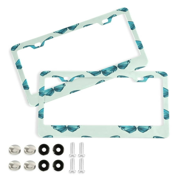 2 Pack Aluminum Alloy License Plate Frame Universal Car License Plate Cover with 2 Holes with Free Screws Navy Blue Butterflies