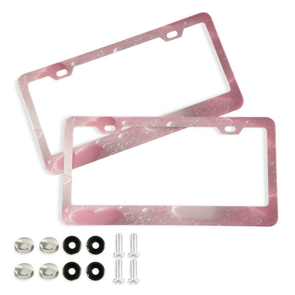 2 Pack Aluminum Alloy License Plate Frame Universal Car License Plate Cover with 2 Holes with Free Screws Pink Heart Bubbles