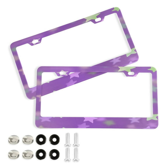 2 Pack Aluminum Alloy License Plate Frame Universal Car License Plate Cover with 2 Holes with Free Screws Purple Stars Pastel Colors