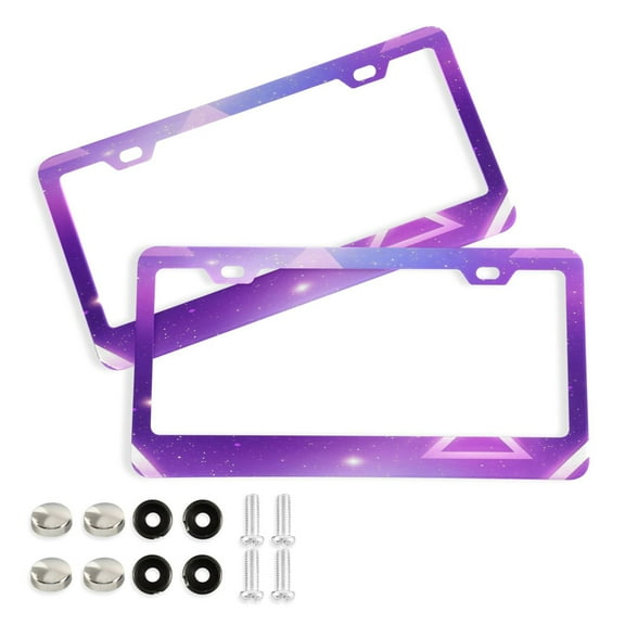 2 Pack Aluminum Alloy License Plate Frame Universal Car License Plate Cover with 2 Holes with Free Screws Purple Stars and Light Rays