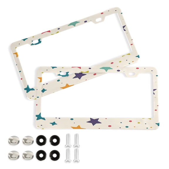 2 Pack Aluminum Alloy License Plate Frame Universal Car License Plate Cover with 2 Holes with Free Screws Stars and Dots