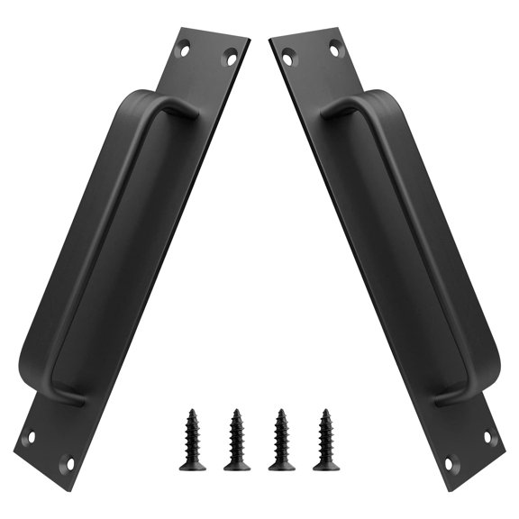 2 Pack Aluminum Alloy Sliding Barn Door Handle, 180mm / 7.1 Inch Hole Center Gate Door Handle, Closet Door Pulls with Plate for Kitchen, Cabinet, Bathroom, Closet, 7.9 Inch Long(Black)