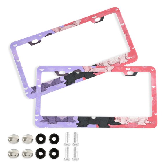 2-Pack Aluminum License Plate Frame with 2 Holes for Elliptical GM License Plate Cover with Free Screws Frenchie Squad Love Hearts