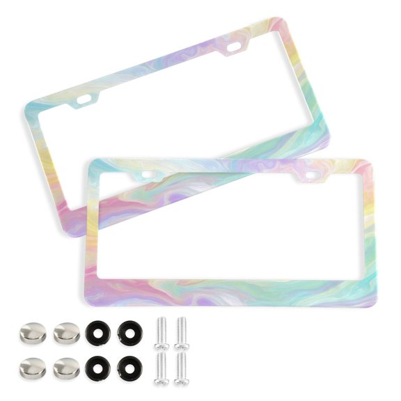 2-Pack Aluminum License Plate Frame with 2 Holes for Elliptical GM License Plate Cover with Free Screws Rainbow Liquid Vortex