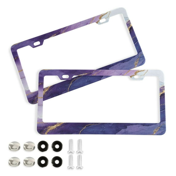 2-Pack Aluminum License Plate Frame with 2 Holes for GM License Plate Cover with Free Screws Abstract Dark Purple Marble