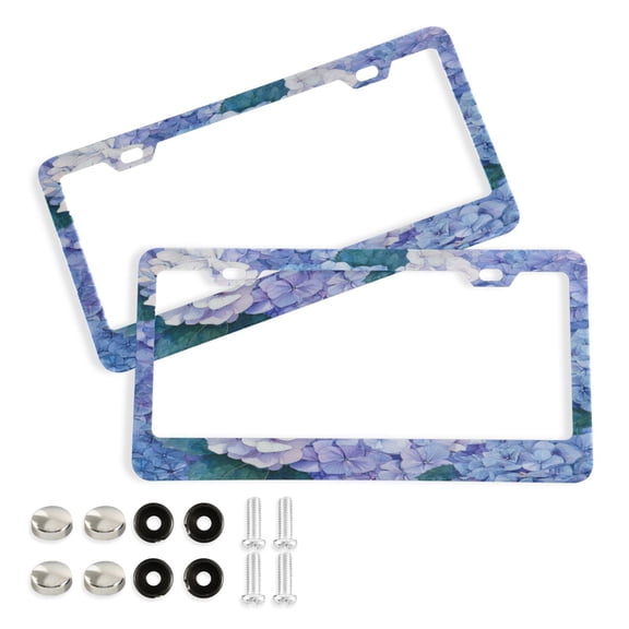 2-Pack Aluminum License Plate Frame with 2 Holes for GM License Plate Cover with Free Screws Beautiful Blue Hydrangeas
