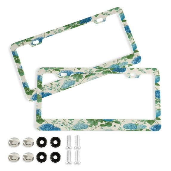 2-Pack Aluminum License Plate Frame with 2 Holes for GM License Plate Cover with Free Screws Blue Hydrangea Pattern