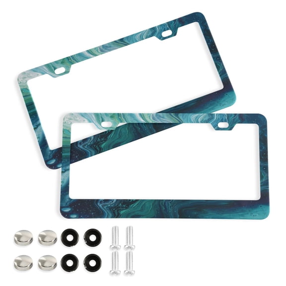 2-Pack Aluminum License Plate Frame with 2 Holes for GM License Plate Cover with Free Screws Dark Blue Fluid