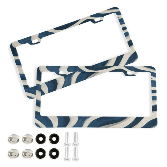 2-Pack Aluminum License Plate Frame with 2 Holes for GM License Plate Cover with Free Screws Dark Blue Zebra Stripes