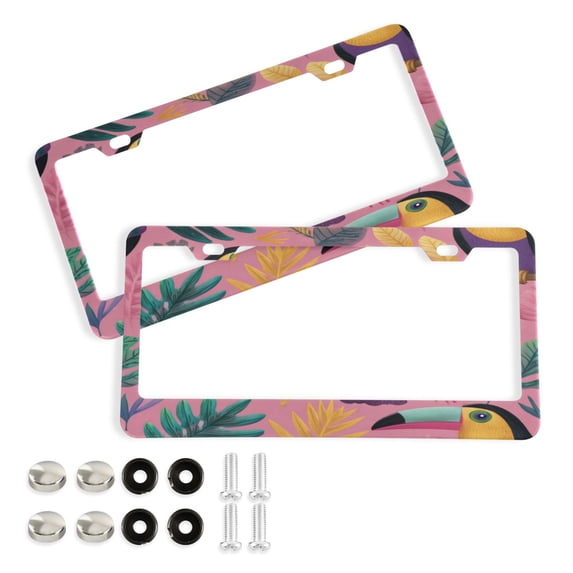 2-Pack Aluminum License Plate Frame with 2 Holes for GM License Plate Cover with Free Screws Digital Illustration Of Cute Toucans