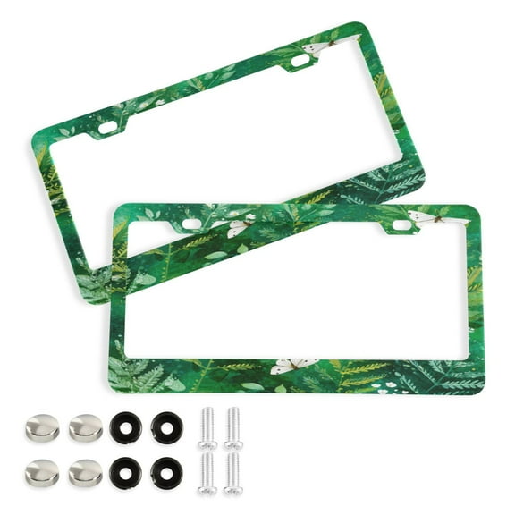 2-Pack Aluminum License Plate Frame with 2 Holes for GM License Plate Cover with Free Screws Ferns and Moths