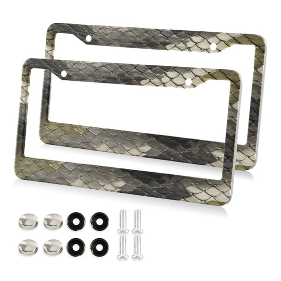 2-Pack Aluminum License Plate Frame with 2 Holes for GM License Plate Cover with Free Screws Greenish-brown Snake Skin Print Pattern