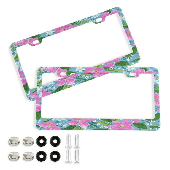 2-Pack Aluminum License Plate Frame with 2 Holes for GM License Plate Cover with Free Screws Lily Pulitzer Floral Pattern