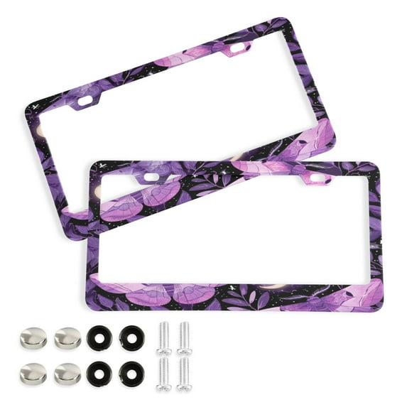2-Pack Aluminum License Plate Frame with 2 Holes for GM License Plate Cover with Free Screws Pastel Purple and Lilac Moths