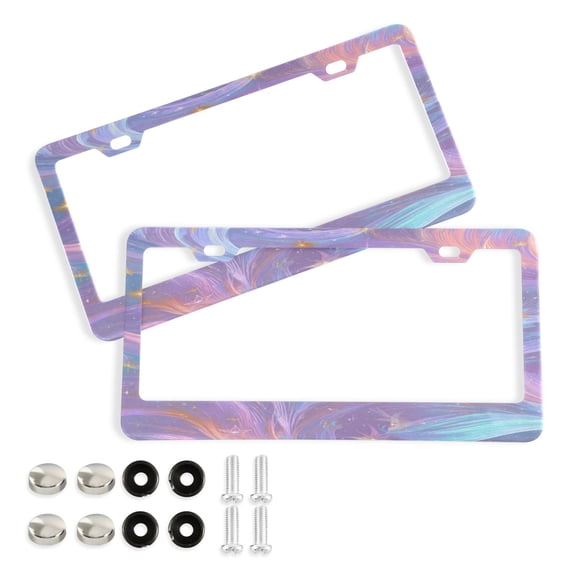 2-Pack Aluminum License Plate Frame with 2 Holes for GM License Plate Cover with Free Screws Pastel Waves and Stars