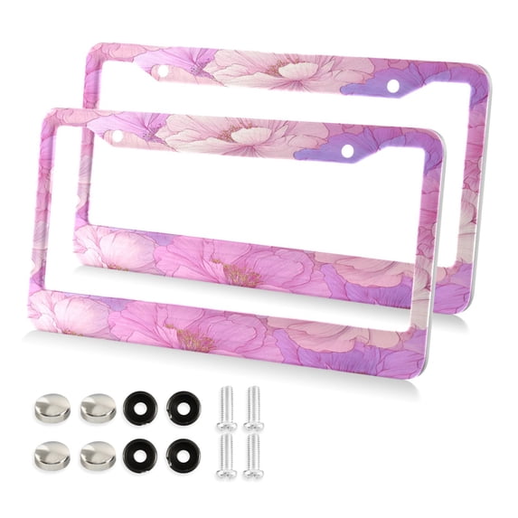 2-Pack Aluminum License Plate Frame with 2 Holes for GM License Plate Cover with Free Screws Pink Fantasy Flowers Pattern
